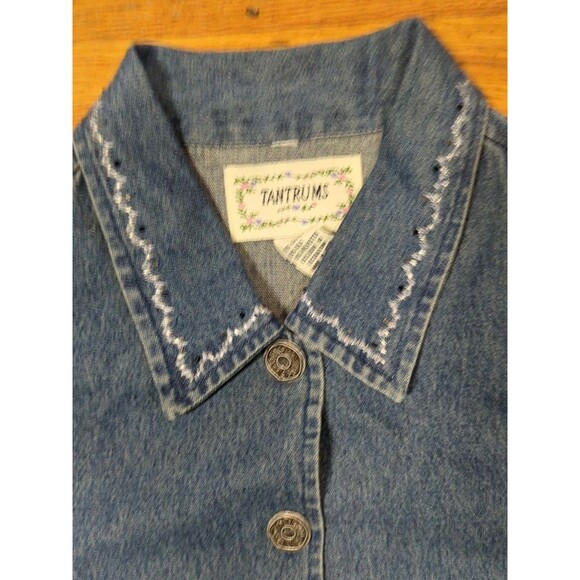Vtg NWT Tantrums Blue Denim Jacket/Shirt LS Button Front Trim Women's Sz M New - Picture 7 of 11